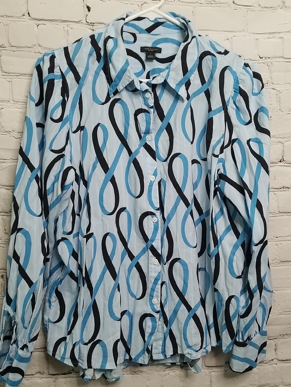 Ann Taylor Factory Blue White Button Down Shirt Large